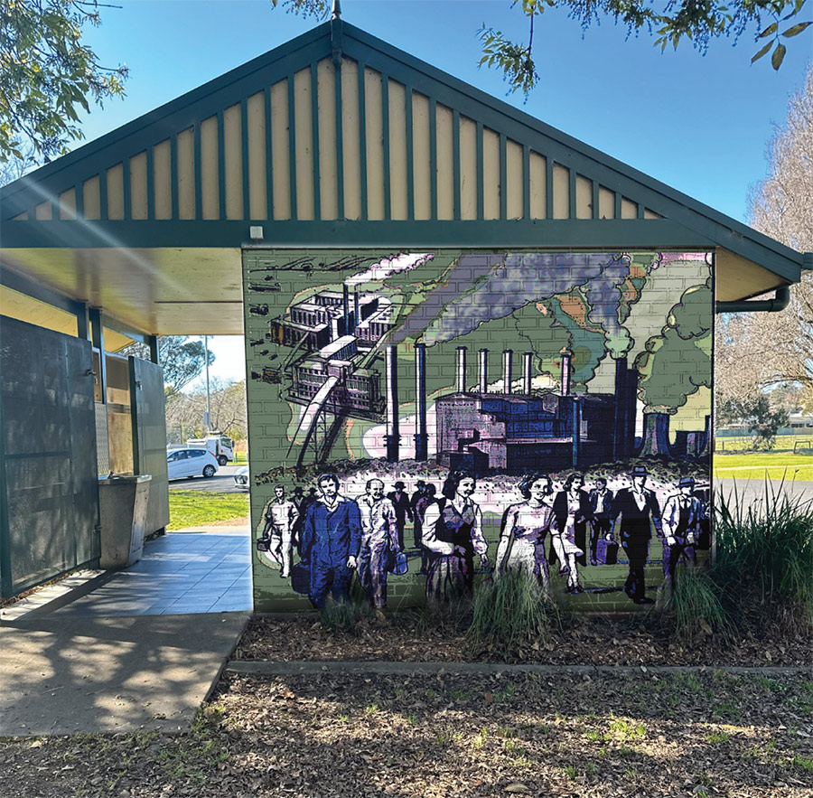 Artists concept of a mural painted onto the back wall of a shelter building in a botanical park.